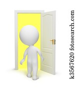 3d, קטן, אנשים, -, דלת פתוחה