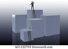 Businessman climbing blocks in challenge business concept