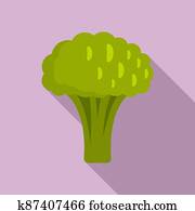 Fresh broccoli icon, flat style Fresh broccoli icon, flat style