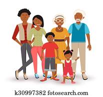 glad, afrikansk amerikansk familie, illustrasjon