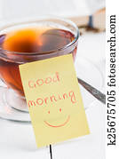 good morning with smile and cup tea good morning with smile and cup tea