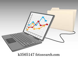 laptop-computer, kaufmannsladen, daten, in, datenbank, aktenordner laptop-computer, kaufmannsladen, daten, in, datenbank, aktenordner