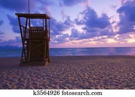 lifeguard hut at dawn
