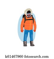 Male polar explorer in winter clothes, expedition to the Arctic vector Illustration on a white background Male polar explorer in winter clothes, expedition to the Arctic vector Illustration on a white background