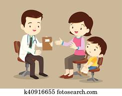 Mother and son see doctor Mother and son see doctor
