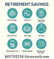 Retirement Account and Savings Icon Set w Mutual Fund, Roth IRA, etc Retirement Account and Savings Icon Set w Mutual Fund, Roth IRA, etc