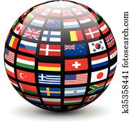 banderas del mundo, en, un, globo