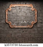 iluminado, parede pedra, e, quadro