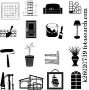 Interior design icons set Interior design icons set