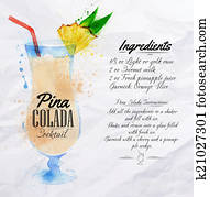 Pina colada cocktails watercolor Pina colada cocktails watercolor