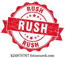 rush red grunge seal isolated on white