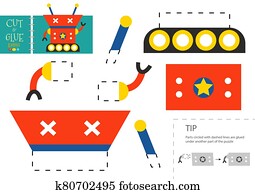 schneiden, und, klebstoff, papier, toy., vorschulisch, kinder, vektor, erzieherisch, arbeitsblatt schneiden, und, klebstoff, papier, toy., vorschulisch, kinder, vektor, erzieherisch, arbeitsblatt