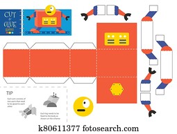 schneiden, und, klebstoff, roboter, spielzeug, vektor, illustration,, worksheet. schneiden, und, klebstoff, roboter, spielzeug, vektor, illustration,, worksheet.