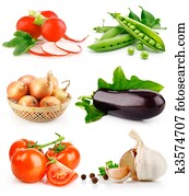 set fresh vegetable fruits with green leaves