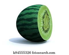 watermelon cut with kiwi inside on it watermelon cut with kiwi inside on it