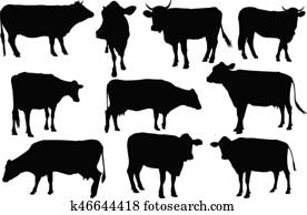 פרה, צללית, וקטור, דוגמה