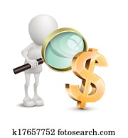 3d, person, mit, a, vergrößerungsglas, überprüfen, dollar