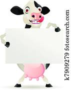 Cow cartoon and blank sign Cow cartoon and blank sign