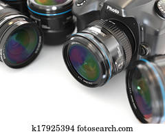 Digital slr camera with lens. Photography equipment.