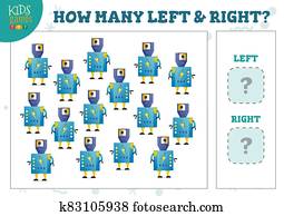 How many left and right cartoon robot characters counting game vector illustration How many left and right cartoon robot characters counting game vector illustration