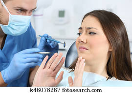 espantado, paciente, en, un, oficina del dentista