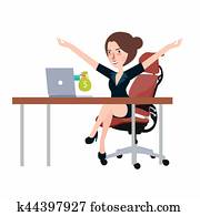 Getting money from laptop monitor screen - Online Transaction, Online Banking girl happy woman Getting money from laptop monitor screen - Online Transaction, Online Banking girl happy woman