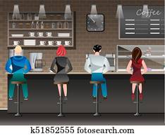 People set sitting in restaurant cafe or bar