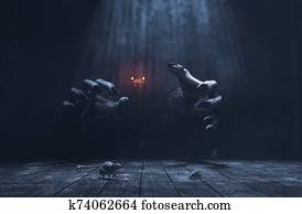 The dwelling, The place has it own devil, Monster in haunted house,3d illustration The dwelling, The place has it own devil, Monster in haunted house,3d illustration