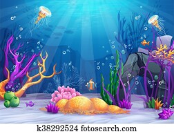 unterwasserwelt, welt, karikatur, abbildung unterwasserwelt, welt, karikatur, abbildung