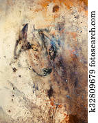 Wolf painting, color abstract effect on background Wolf painting, color abstract effect on background