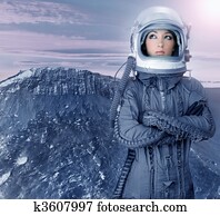 astronaut woman futuristic moon space planets