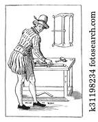 Carpenter in 1580, vintage engraving. Carpenter in 1580, vintage engraving.