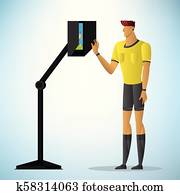 Football referee shows video assistant referees action. Football referee shows video assistant referees action.