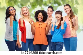 internacional, grupo, de, sorrir feliz, mulheres