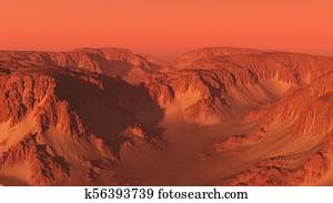 Mountain Canyon Landscape on Mars Mountain Canyon Landscape on Mars