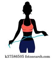 silhouette, frau, messtechnik, sich