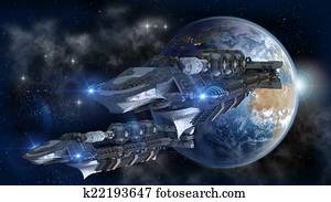 Spaceship fleet leaving Earth Spaceship fleet leaving Earth