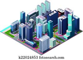 vector, isometric, het centrum van de stad, kaart