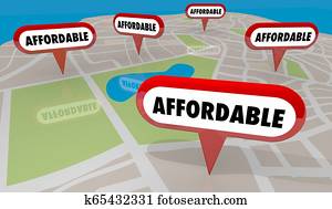 affordable, maisons, maisons, propriétés, carte, epingles, 3d, illustration