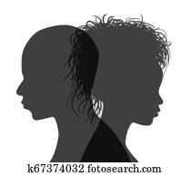 afrikanische amerikanische paare, profil, silhouette, isolated., vektor