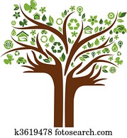  Ecological icons tree with two hands