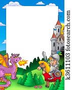 Frame with knight and dragon Frame with knight and dragon
