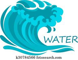 Ocean wave symbol with foam and splashes