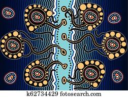 אומנות קדמונה, וקטור, רקע, לתאר, jellyfish., דוגמה, בסס, ב, קדמון, סיגנון, של, נקד, painting.