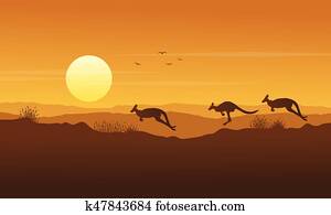 Beauty scenery kangaroo silhouette collection Beauty scenery kangaroo silhouette collection