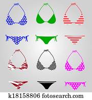 bikini, badeanzug, sammlung, eps10 bikini, badeanzug, sammlung, eps10