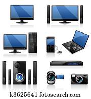 computadores, e, eletrônica, ícones