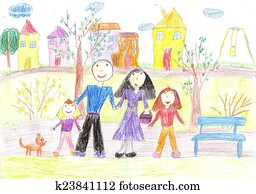 dibujo del niño, de, familia, para, un, caminata