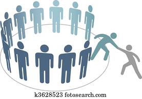 Helper helps friend join group of people members company