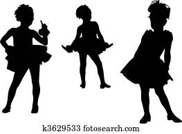 heureux, silhouette, enfants